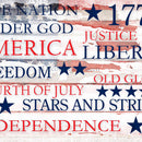 Close-up of a rice paper design featuring patriotic words over a distressed American Flag.
