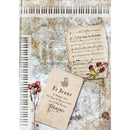 Rice paper featuring vintage sheet music, pink roses, and a piano keys against a distressed background. White borders are on the sides.
