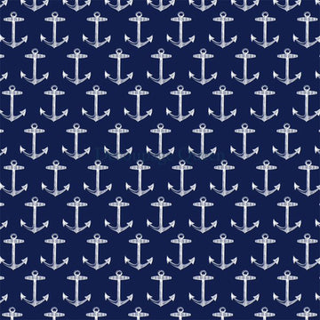 Close-up of a rice paper featuring a repeating white anchor pattern against a blue background.