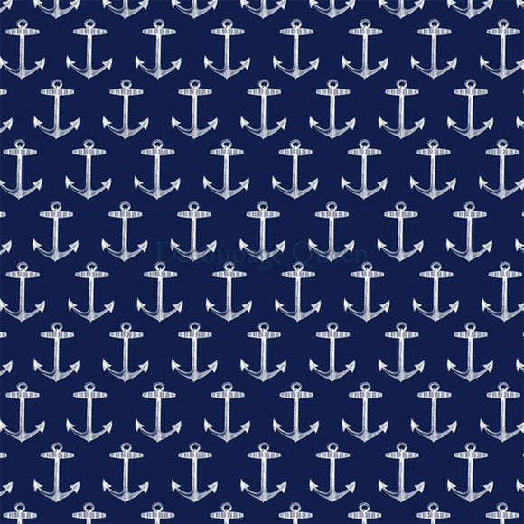Close-up of a rice paper featuring a repeating white anchor pattern against a blue background.