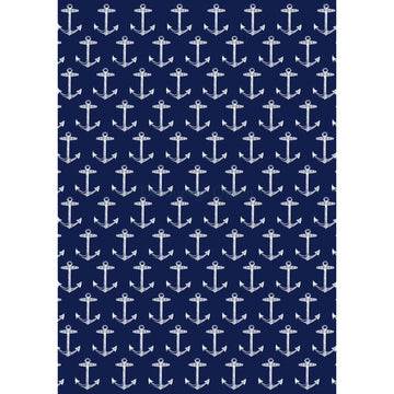 Rice paper featuring a repeating white anchor pattern against a blue background. White borders are on the sides.