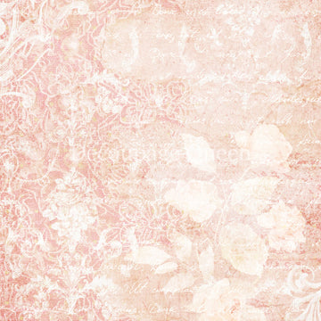 Close-up of a rice paper design that features a stunning pink floral lace design accented with subtle script.