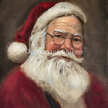 Close-up of a rice paper featuring a jolly portrait painting of Santa.