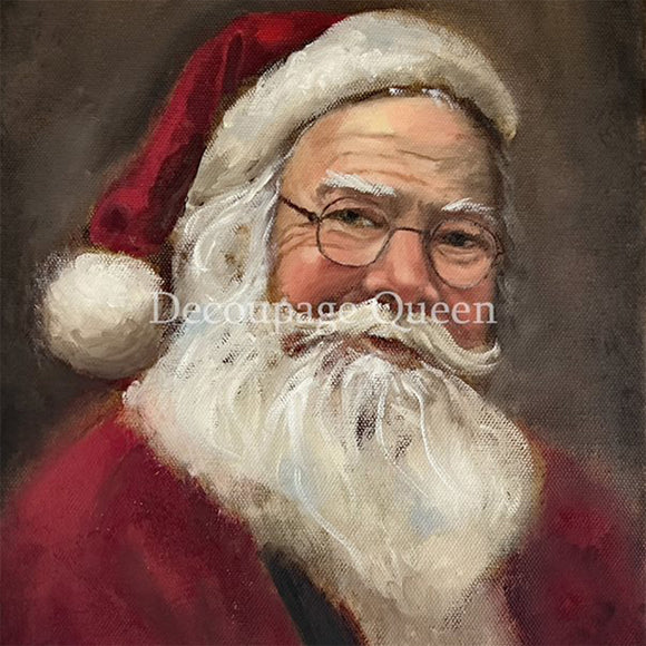 Close-up of a rice paper featuring a jolly portrait painting of Santa.