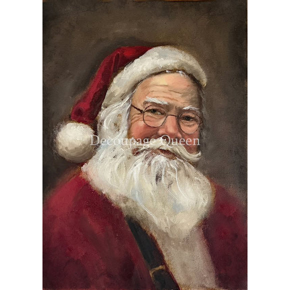 Rice paper featuring a jolly portrait painting of Santa.