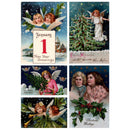 Rice paper featuring 5 vintage Christmas designs with charming angels and cherubs surrounded by festive greenery.