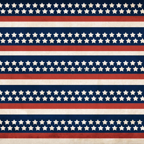 Close-up of a rice paper featuring horizontal blue, red, and white stripes with white stars in the blue stripes.