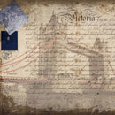 Close-up of a rice paper featuring a nostalgic London Bridge watermark on a royal letter.