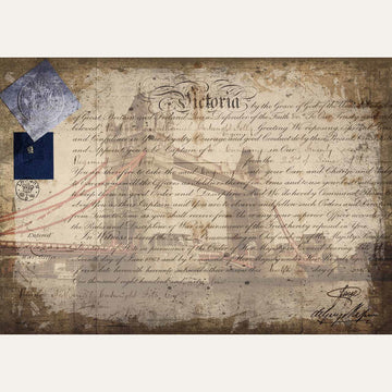 Rice paper featuring a nostalgic London Bridge watermark on a royal letter. White borders are on the top and bottom.