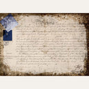 Rice paper featuring a royal vintage document addressed to Queen Victoria. White borders are on the top and bottom.