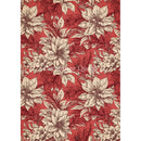 Rice paper design featuring vintage colored cream colored poinsettias against a red foliage background. White borders are on the sides.