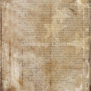 Close-up of a rice paper that features a distressed document with subtle stars.