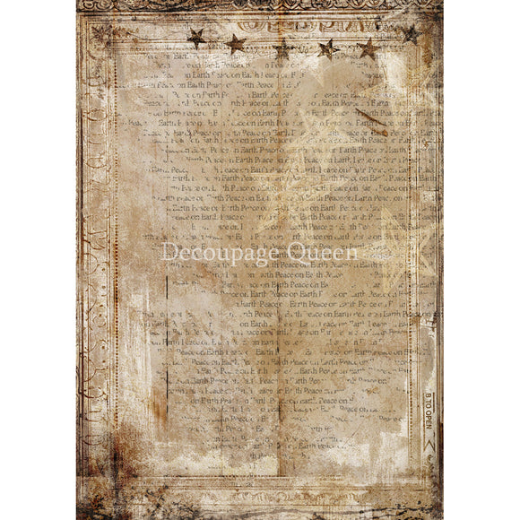 Rice paper that features a distressed document with subtle stars. White borders are on the sides.