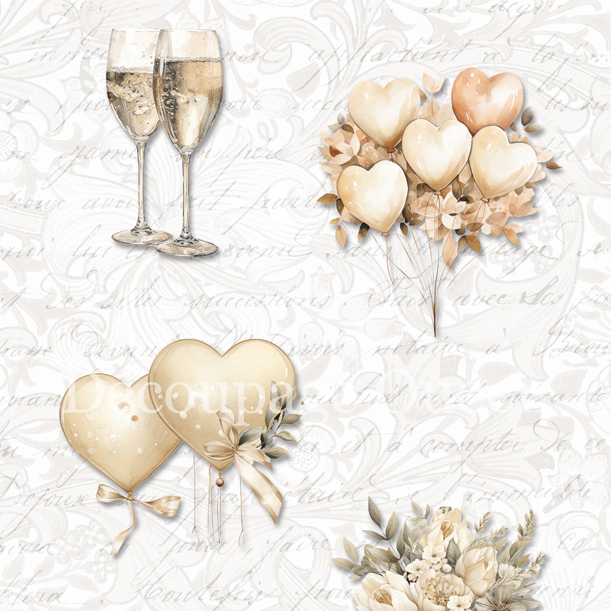 Wedding Elements - A4 Rice Decoupage Paper - Decoupage Queen | Maika ...