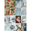 Rice paper featuring 16 vintage winter and Christmas scenes with Santa, swans, ballerinas, and Mary with baby Jesus.