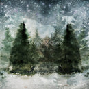 Close-up of a rice paper featuring a snowy pine forest.