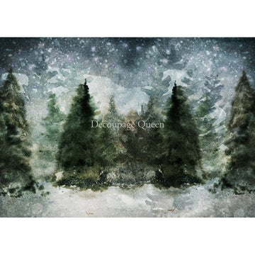 Rice paper featuring a snowy pine forest.