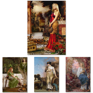 Rice paper featuring 4 scenes of powerful and captivating women from mythology.