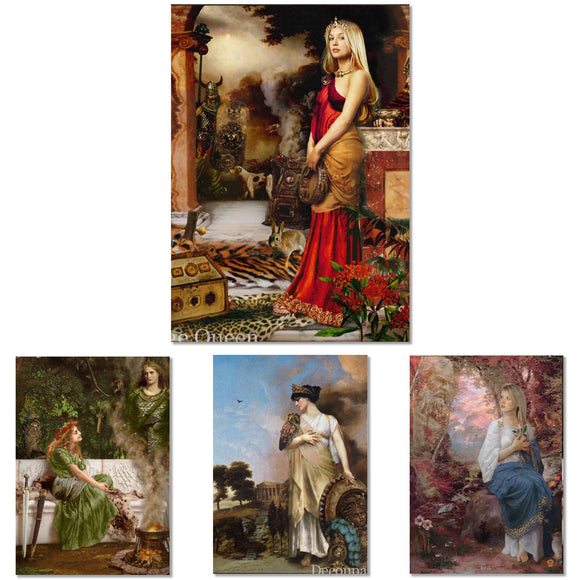 Rice paper featuring 4 scenes of powerful and captivating women from mythology.