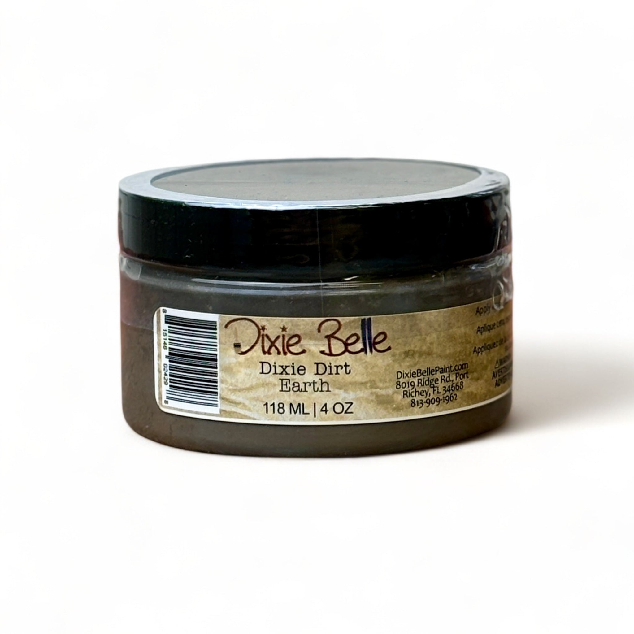 A 4oz container of Dixie Belle Paint's Dixie Dirt in Earth color is against a white background.