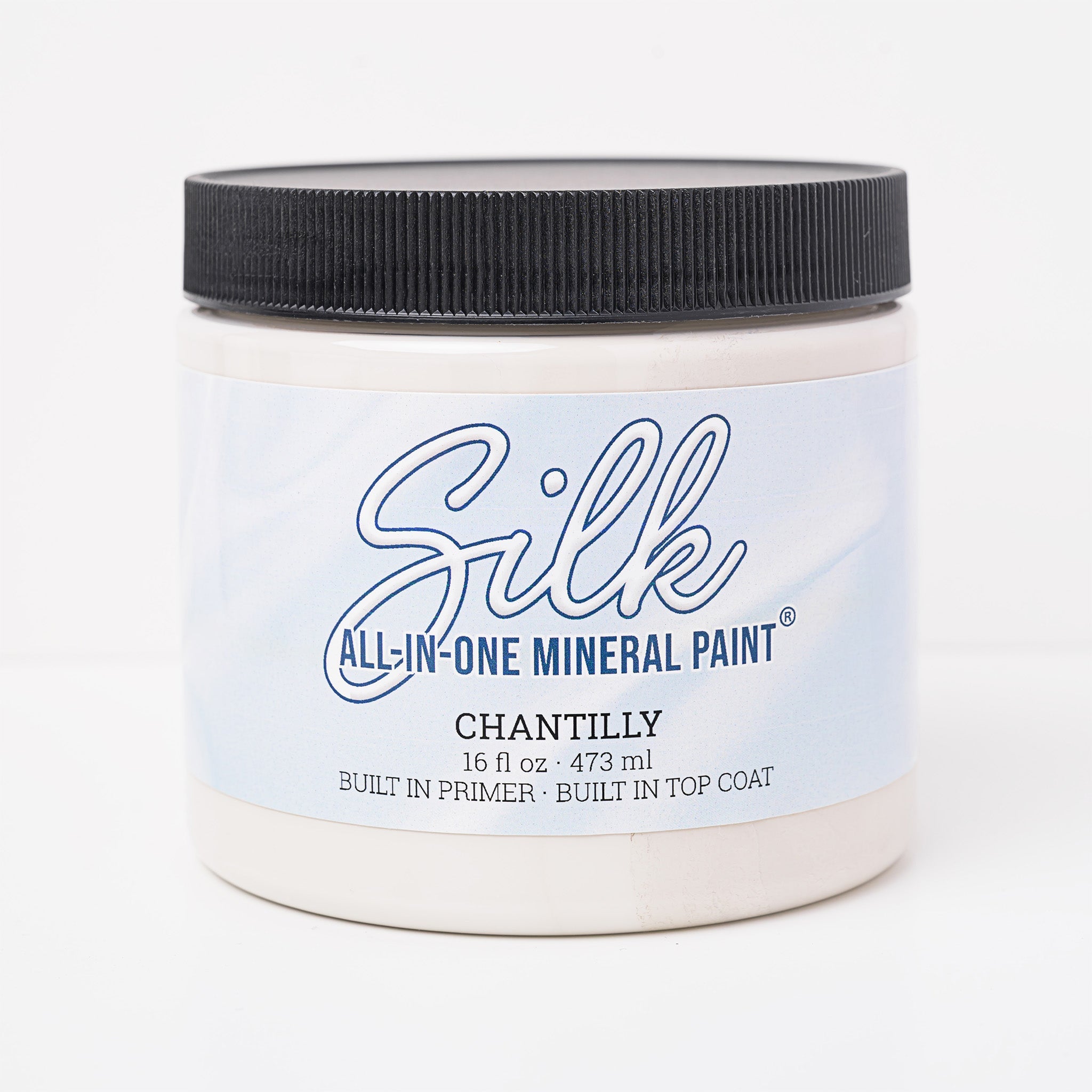 Jar of Silk All-in-One Mineral Paint in Chantilly color on a white background