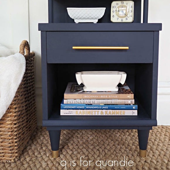 A night stand refurbished by Q is for Quandie features Dixie Belle's Deep Sea Silk All-In-One Mineral Paint.
