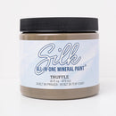 Jar of Silk All-In-One Mineral Paint in Truffle color on a white background