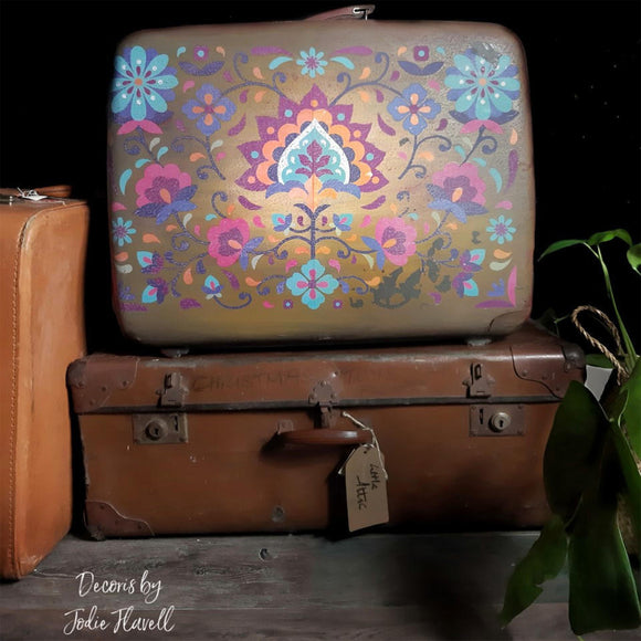 Two vintage train cases refurbished by Decoris by Jodie Flavell features Dixie Belle's Umber Silk All-In-One Mineral Paint.