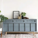 A large tv console with storage features Dixie Belle's Wharf Silk All-In-One Mineral Paint.