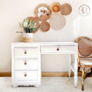 A vintage desk refurbished by Blush and Ivy Design features Dixie Belle's Whitecap Silk All-In-One Mineral Paint.