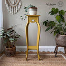 A vintage wood plant stand refurbished by Faff Designs features Dixie Belle's Yellowstone Silk All-In-One Mineral Paint.