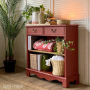 A small console table with 2 drawers and 2 shelves refurbished by Annie Loveday features Dixie Belle Paint's Rusty Nail Chalk Mineral Paint.
