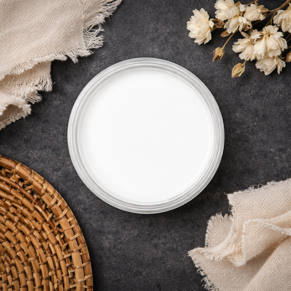 An arial view of an open container of Dixie Belle Paint Company’s Cotton Chalk Mineral Paint i