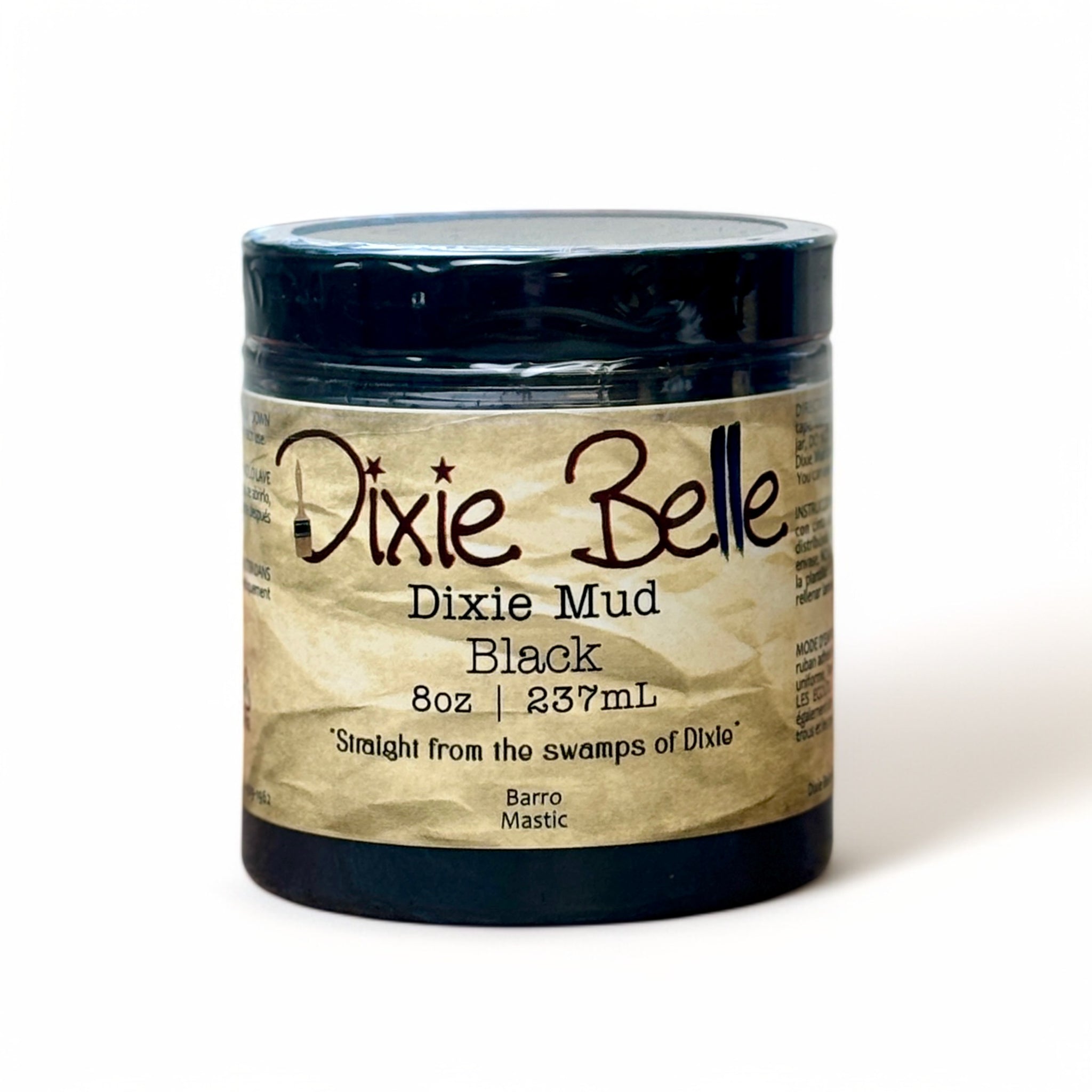 An 8oz container of Dixie Mud by Dixie Belle Paint Company in Black. 