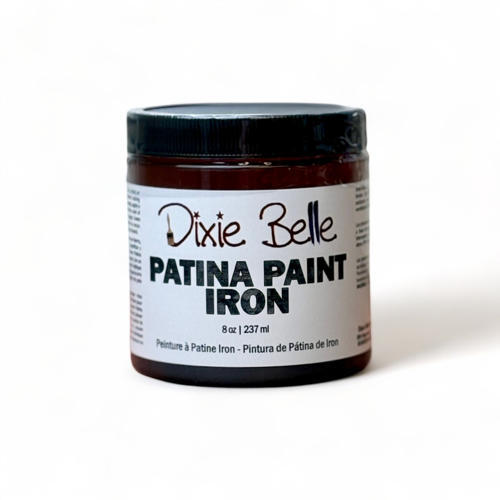 An 8oz container of Dixie Belle Paint's Patina Paint Iron is against a white background.