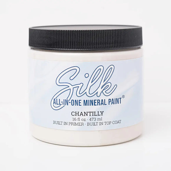 Jar of Silk All-in-One Mineral Paint in Chantilly color on a white background