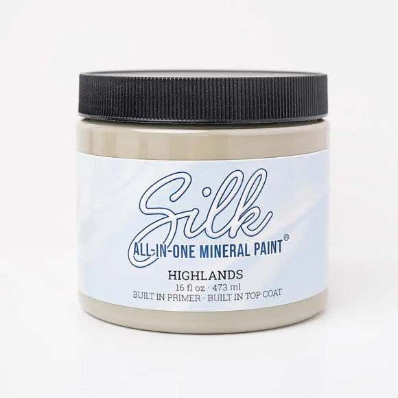 Jar of Silk All-in-One Mineral Paint in Highlands color on a white background