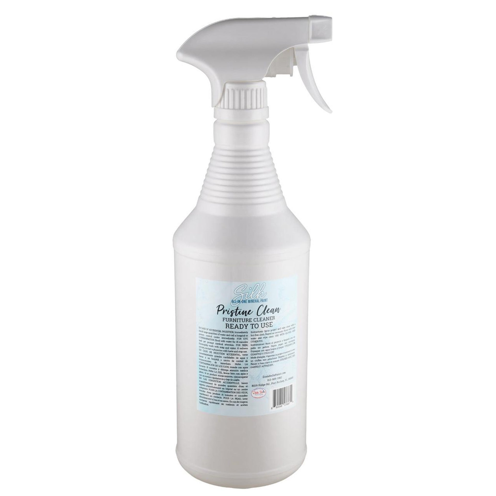 An 8 ounce spray bottle of Dixie Belle's Silk All-In-One Pristine Clean Furniture Cleaner (Ready-To-Use) is against a white background.