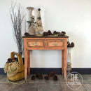 Small table painted with Dixie Belle Terracotta chalk mineral paint in a distressed rustic finish
Vintage dresser painted with Terracotta orange furniture paint and dark wax aged finish