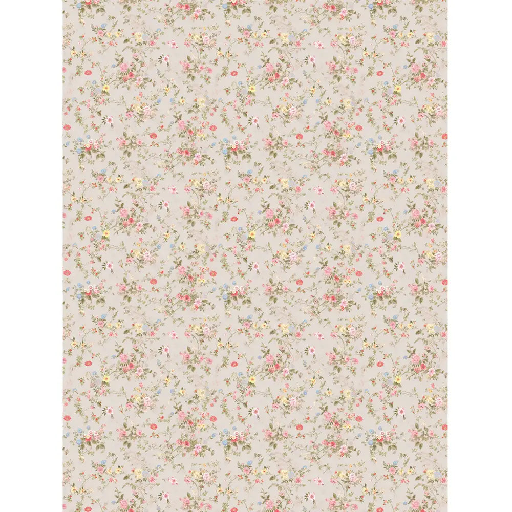 Rice paper design featuring a delicate blush floral print against a light grey background. White borders are on the sides.