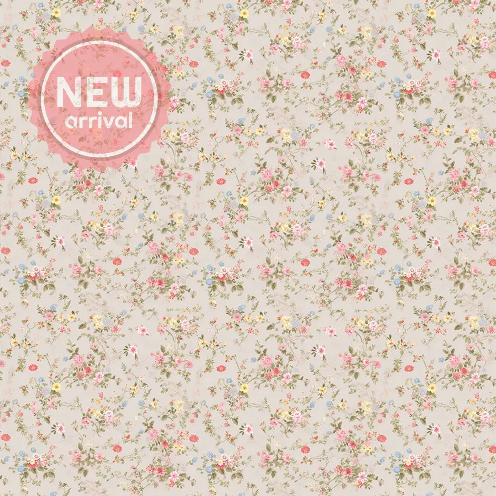 Close-up of a rice paper design featuring a delicate blush floral print against a light grey background. 