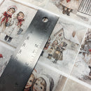 Collage of vintage-style illustrations of children in winter clothing with a ruler for scale.
