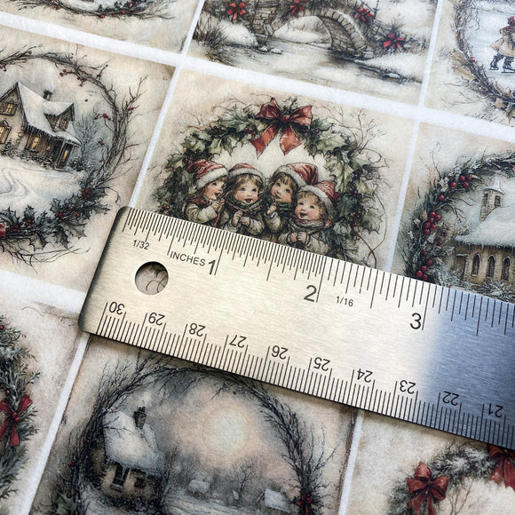 Collage of Christmas-themed illustrations with a ruler for scale.
