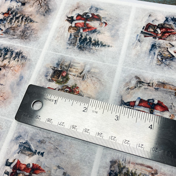 Sheet of Christmas-themed images with a ruler for scale