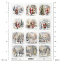 Sheet of Christmas-themed images with Santa Claus and winter scenes, featuring a ruler for scale.