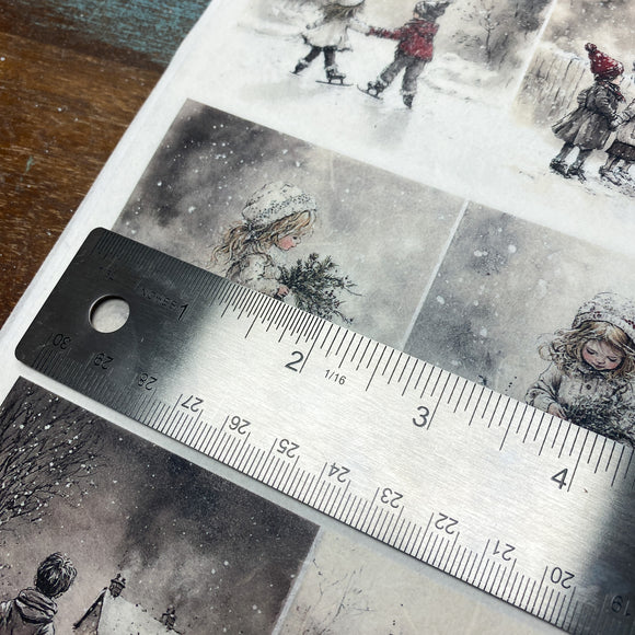 Ruler on a sheet of paper with winter-themed illustrations