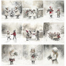 Set of Christmas images featuring children in a snowy landscape.
