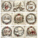 Set of nine Christmas-themed scenes with winter scenes, Santa Claus, and children.