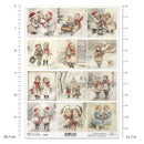 Sheet of Christmas-themed decoupage paper with children and snowmen, featuring a ruler for scale.