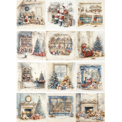 Collection of Christmas-themed illustrations featuring Santa Claus, teddy bears, and festive decorations.